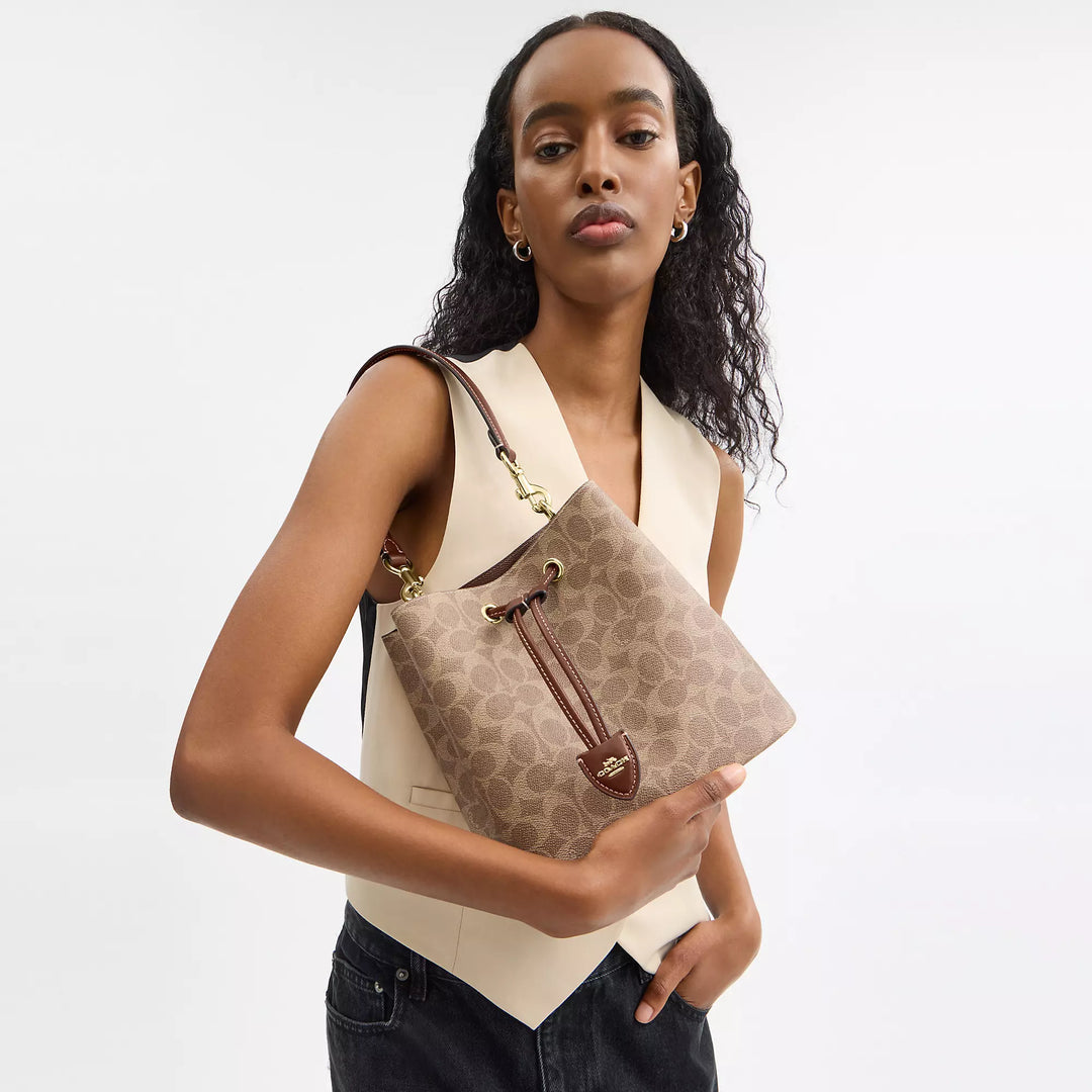 Coach Rowan Bucket Bag in Signature Canvas – Opal / Tan / Brown