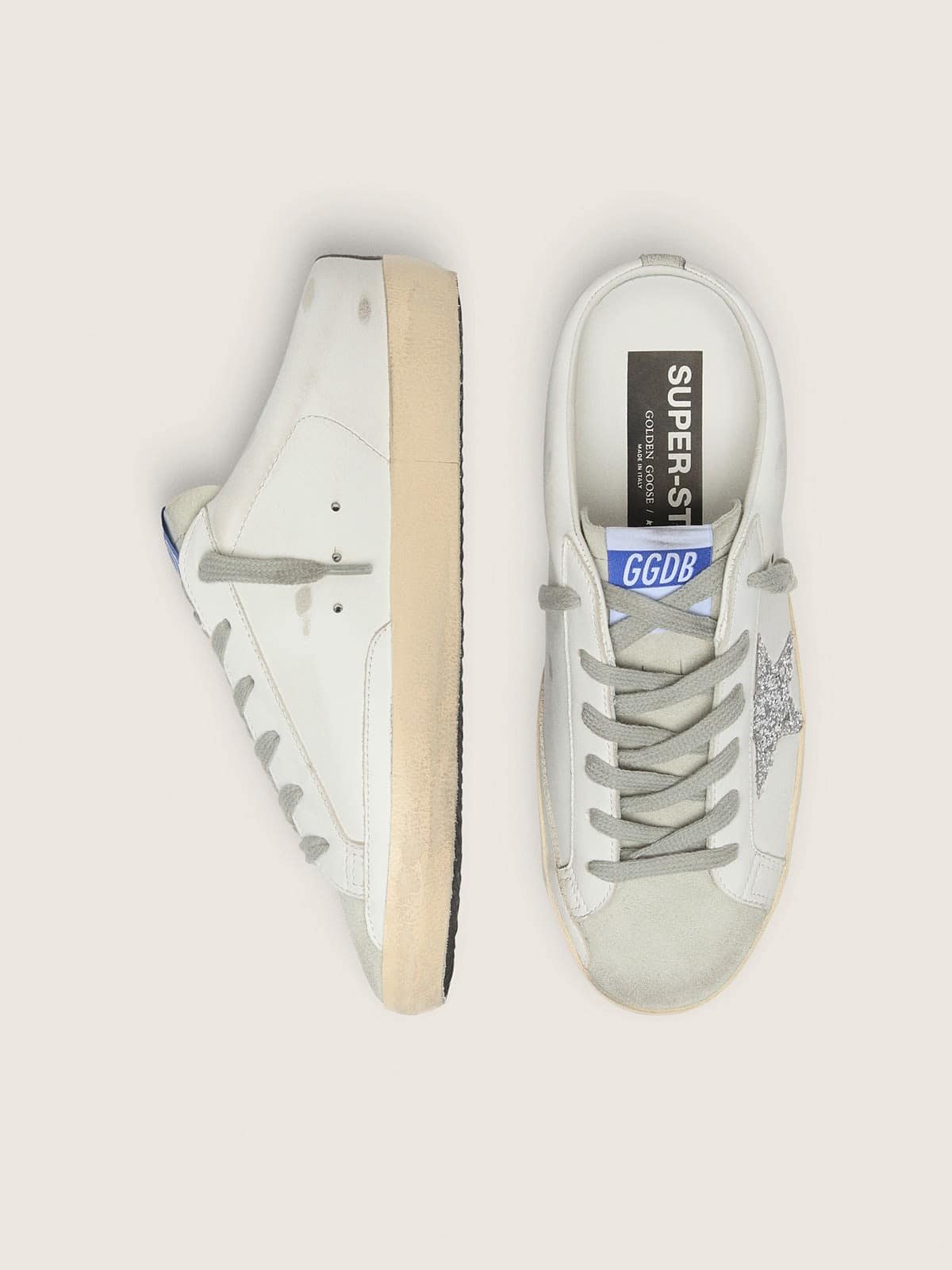 Golden Goose White & Silver Glitter super-Star sabot