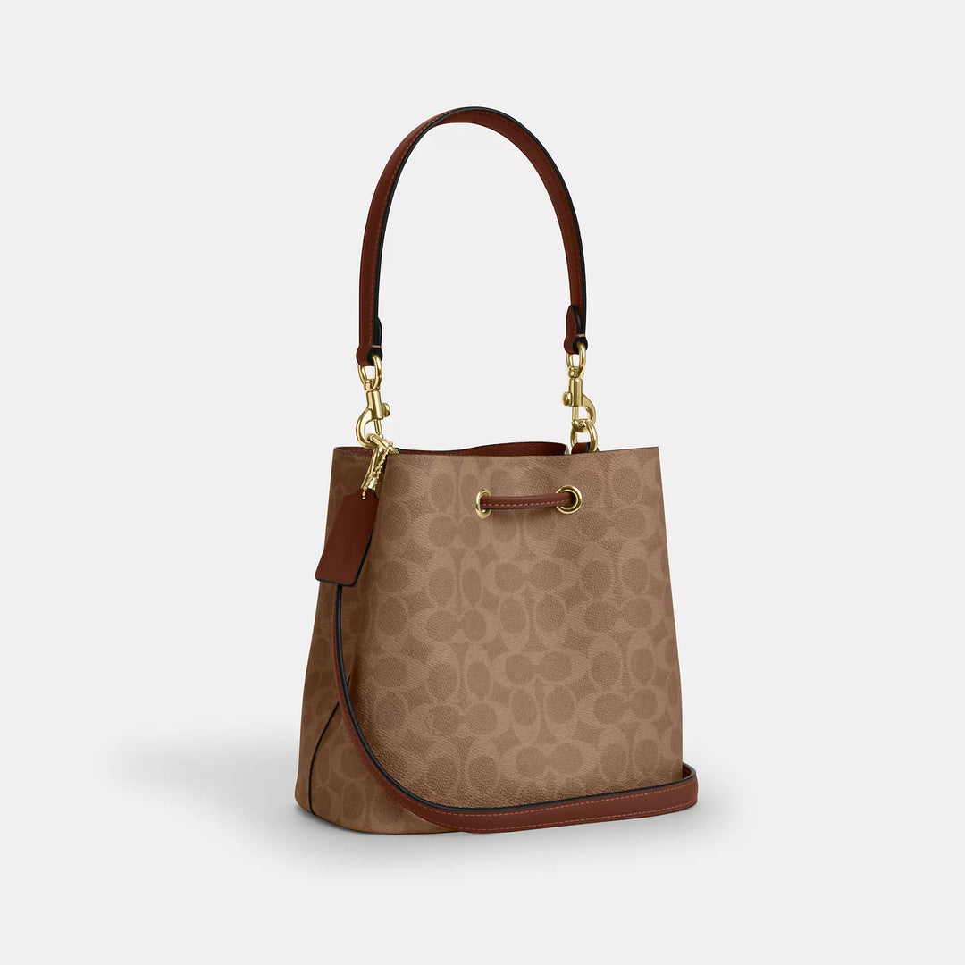 Coach Rowan Bucket Bag in Signature Canvas – Opal / Tan / Brown