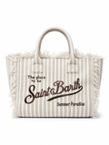 Saint Barth Striped Canvas Fringe Tote Bag – Beige