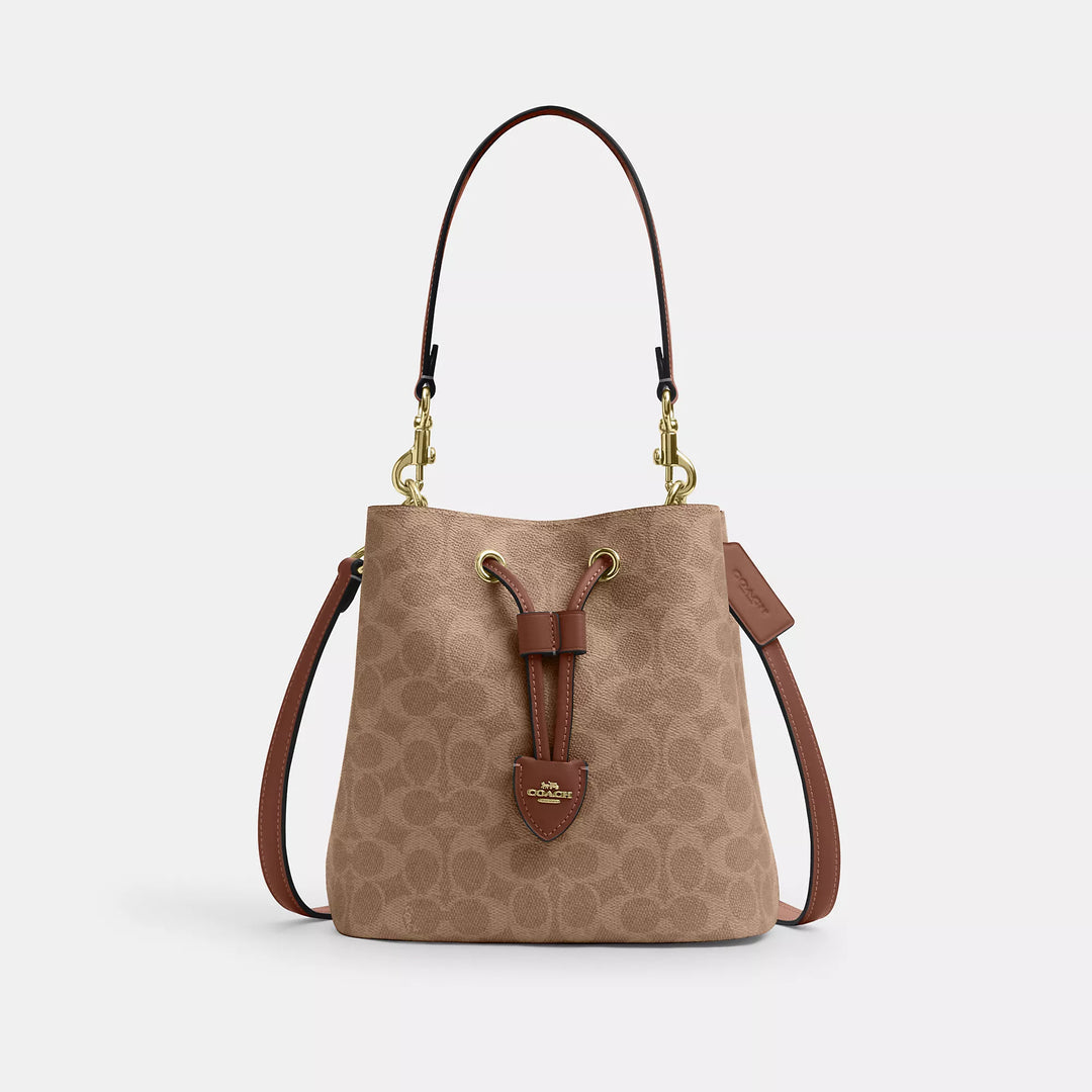 Coach Rowan Bucket Bag in Signature Canvas – Opal / Tan / Brown