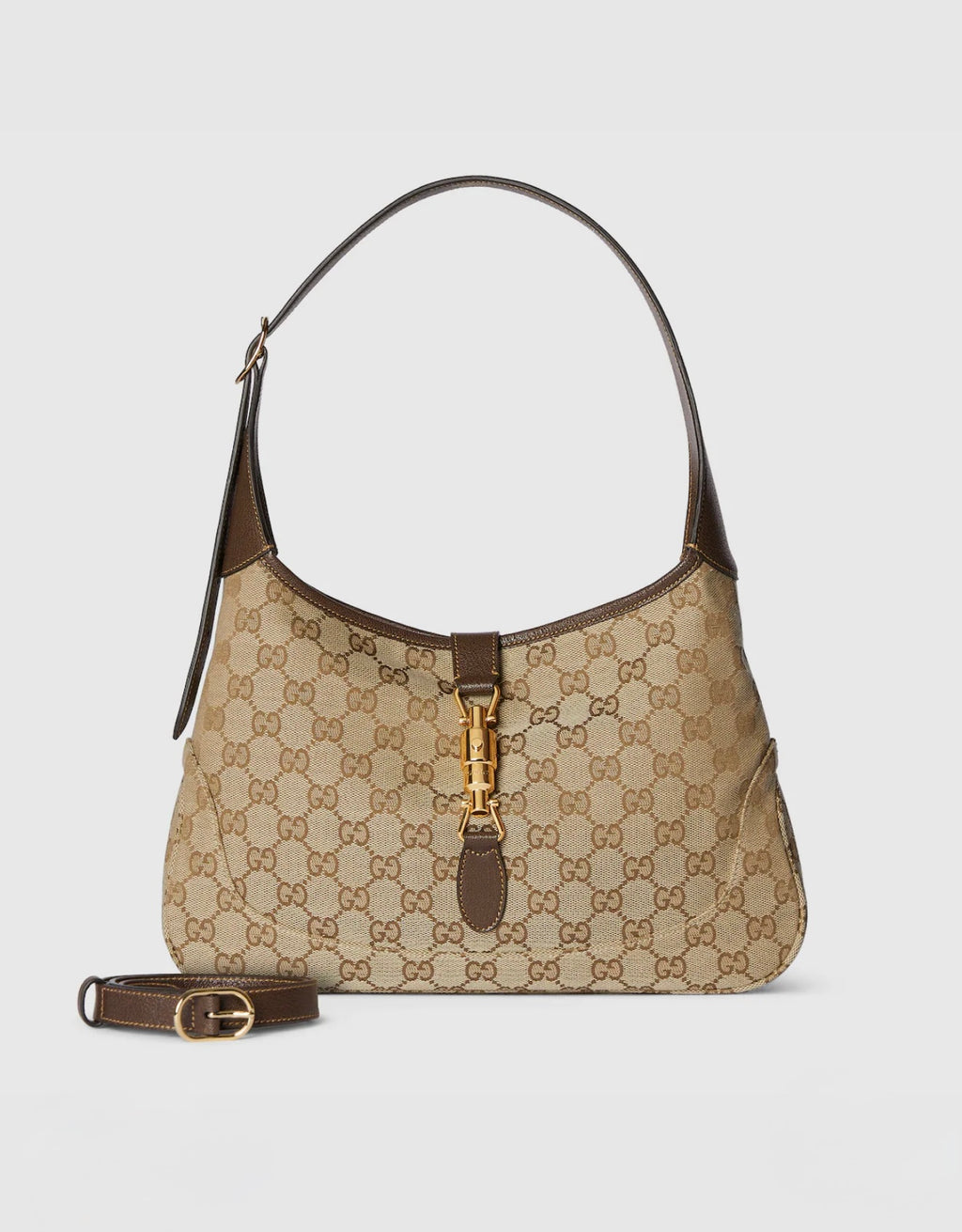 Gucci Jackie 1961 Medium Shoulder Bag in Sand and Dark Brown GG Canvas