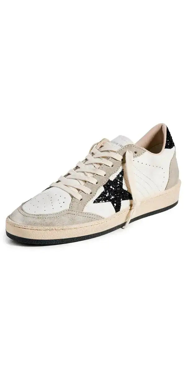 Golden Goose White & Black Glitter Star Sneakers