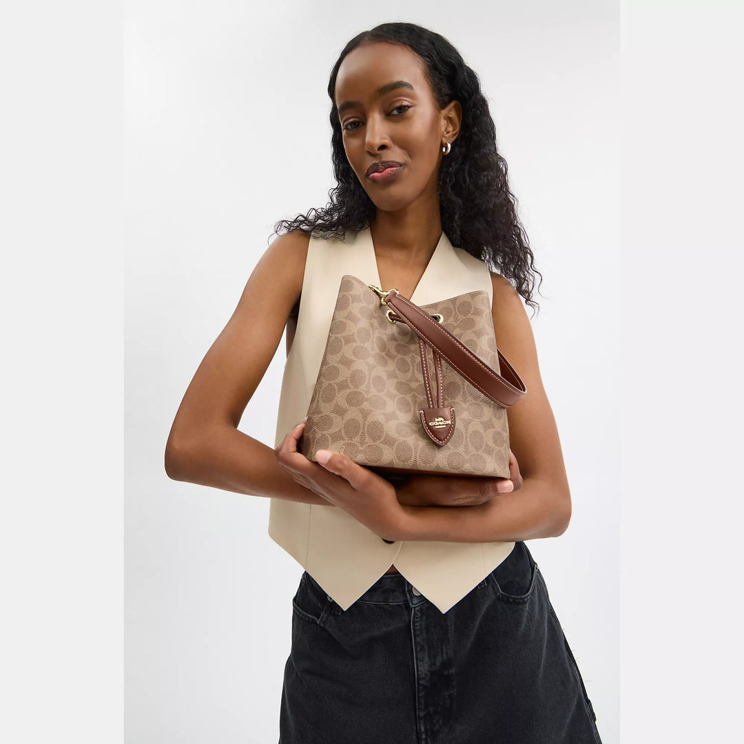Coach Rowan Bucket Bag in Signature Canvas – Opal / Tan / Brown