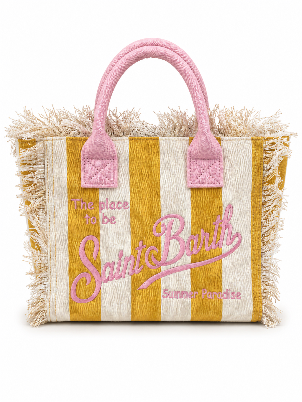 Saint Barth Striped Canvas Tote Bag – Mustard & Pink