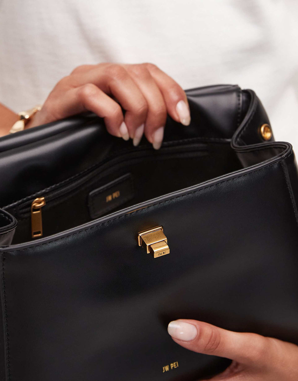 JW PEI Lucia classic top handle bag with crossbody strap in black