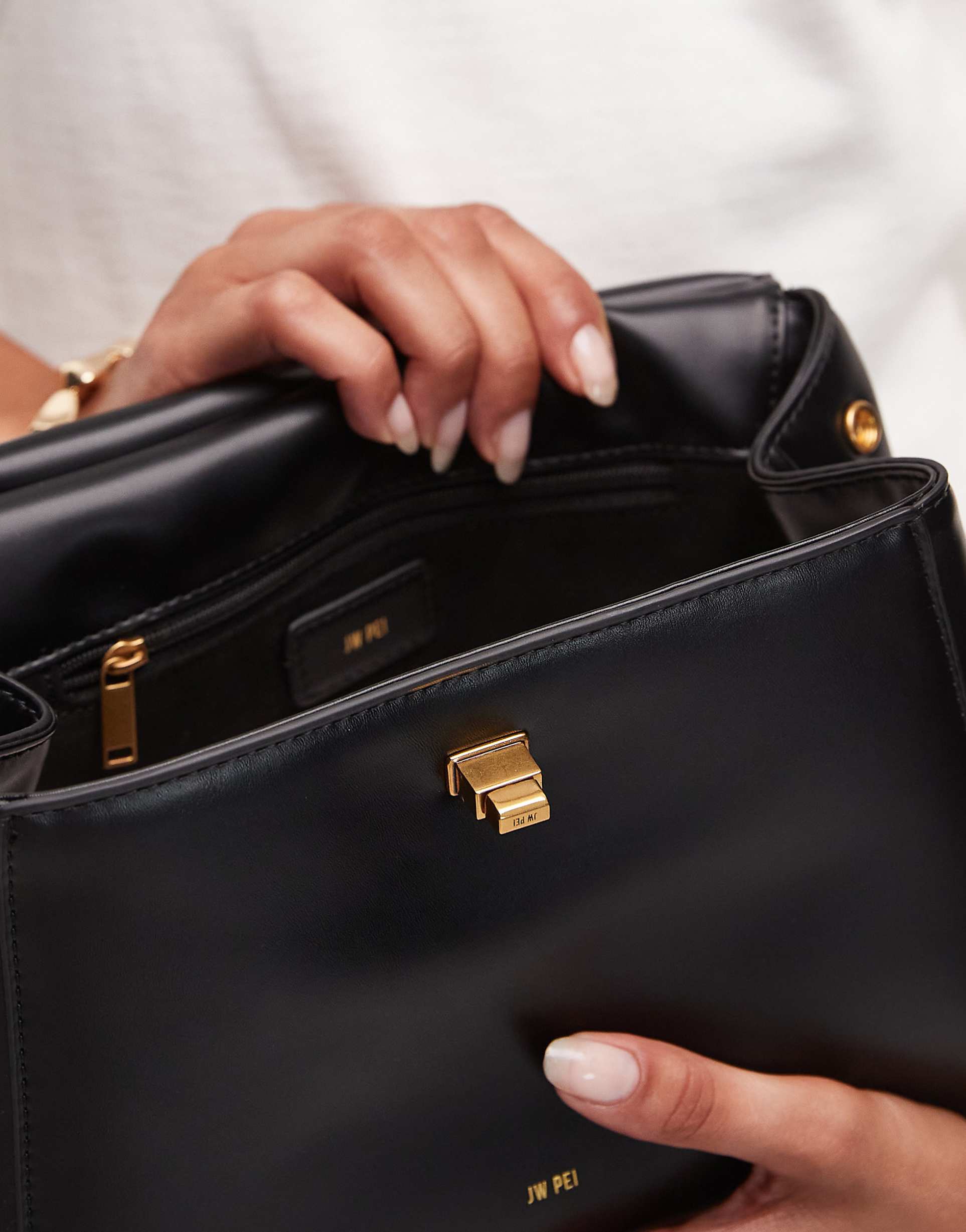 JW PEI Lucia classic top handle bag with crossbody strap in black
