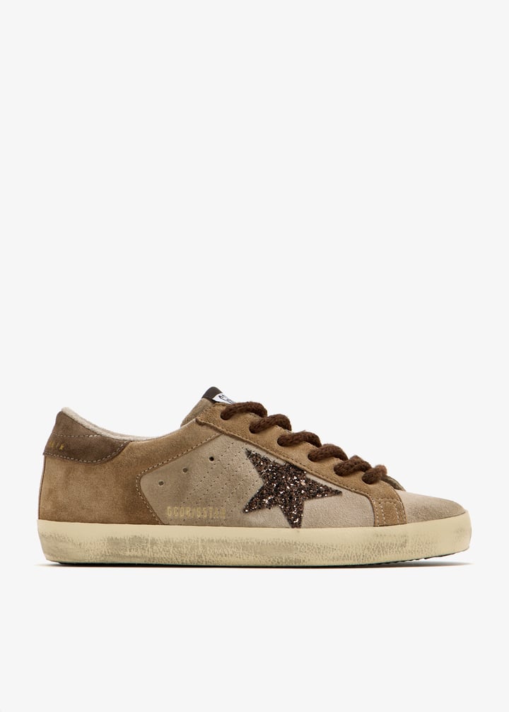 Golden Goose Super-Star Sneakers – Brown Suede & Silver Glitter