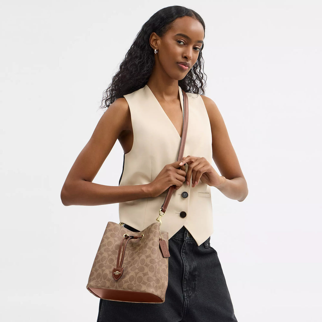 Coach Rowan Bucket Bag in Signature Canvas – Opal / Tan / Brown