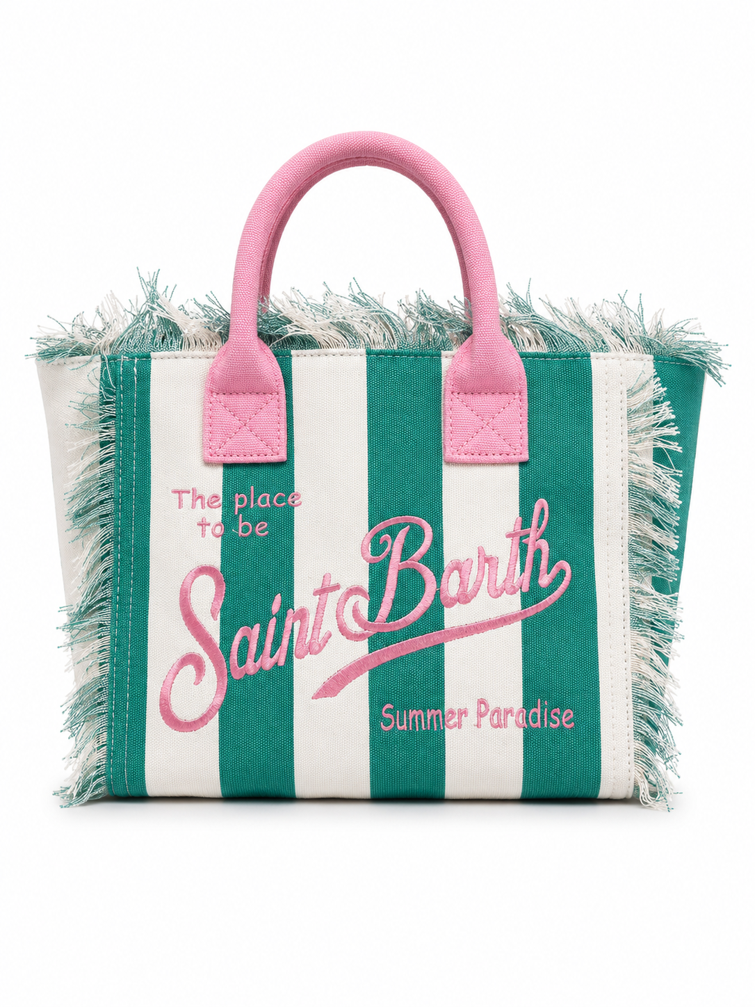Saint Barth Striped Canvas Tote Bag – Green & Pink