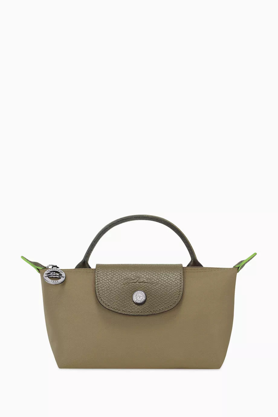 Longchamp Le Pliage Green Pouch with Handle – Artichoke with extra long strap