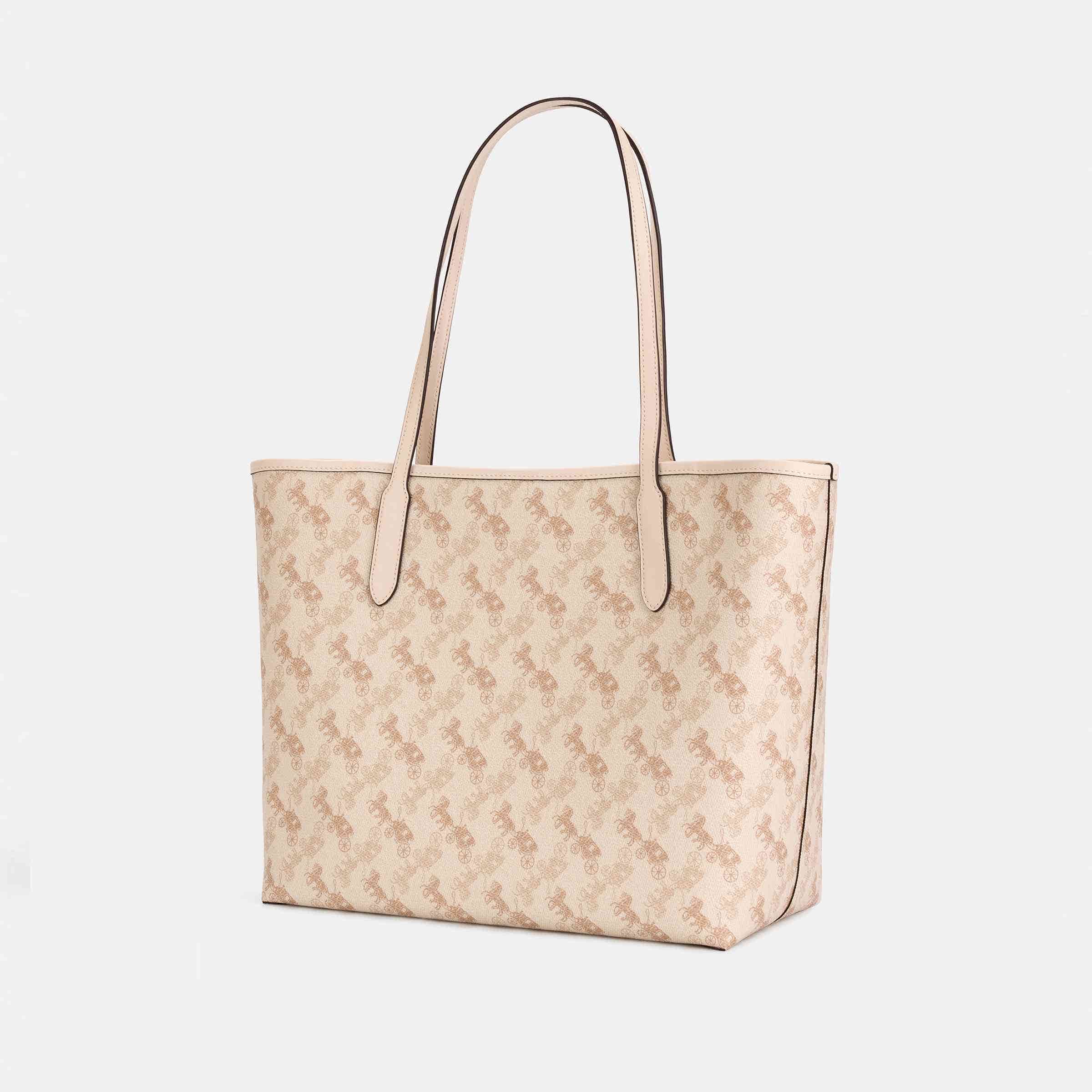 Coach City Tote with Horse and Carriage Print – Cream Beige