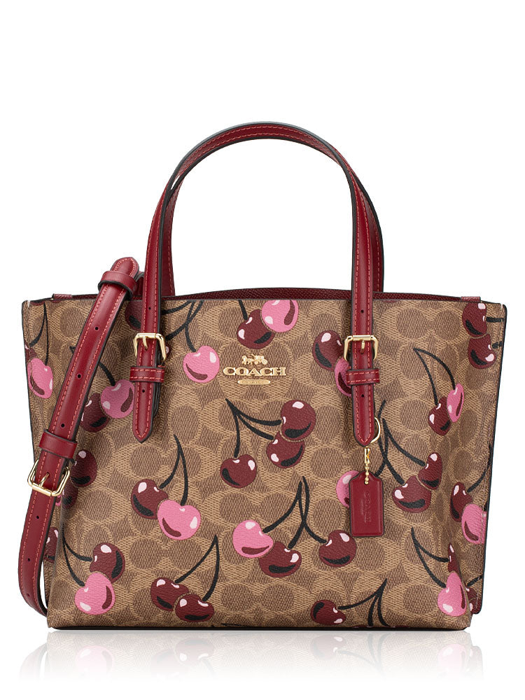 Coach Mollie Tote Bag 25 with Cherry Print – Gold/Tan Multi