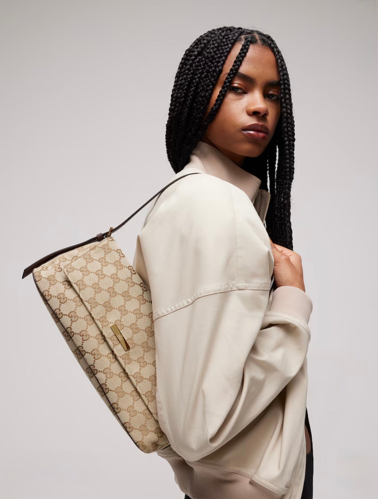 Gucci Madison Medium Shoulder Bag in Sand and Brown GG Canvas