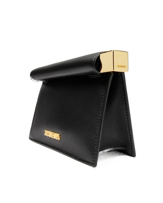 Jacquemus The Rond Carré Clutch in Black Nappa Leather