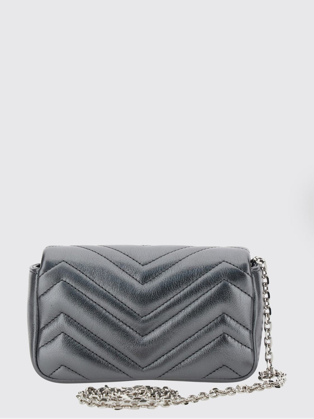 Gucci GG Marmont Super Mini Bag in Silver Metallic Leather