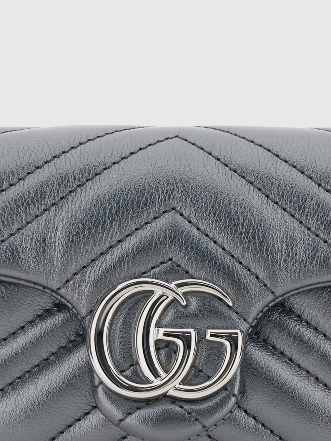 Gucci GG Marmont Super Mini Bag in Silver Metallic Leather
