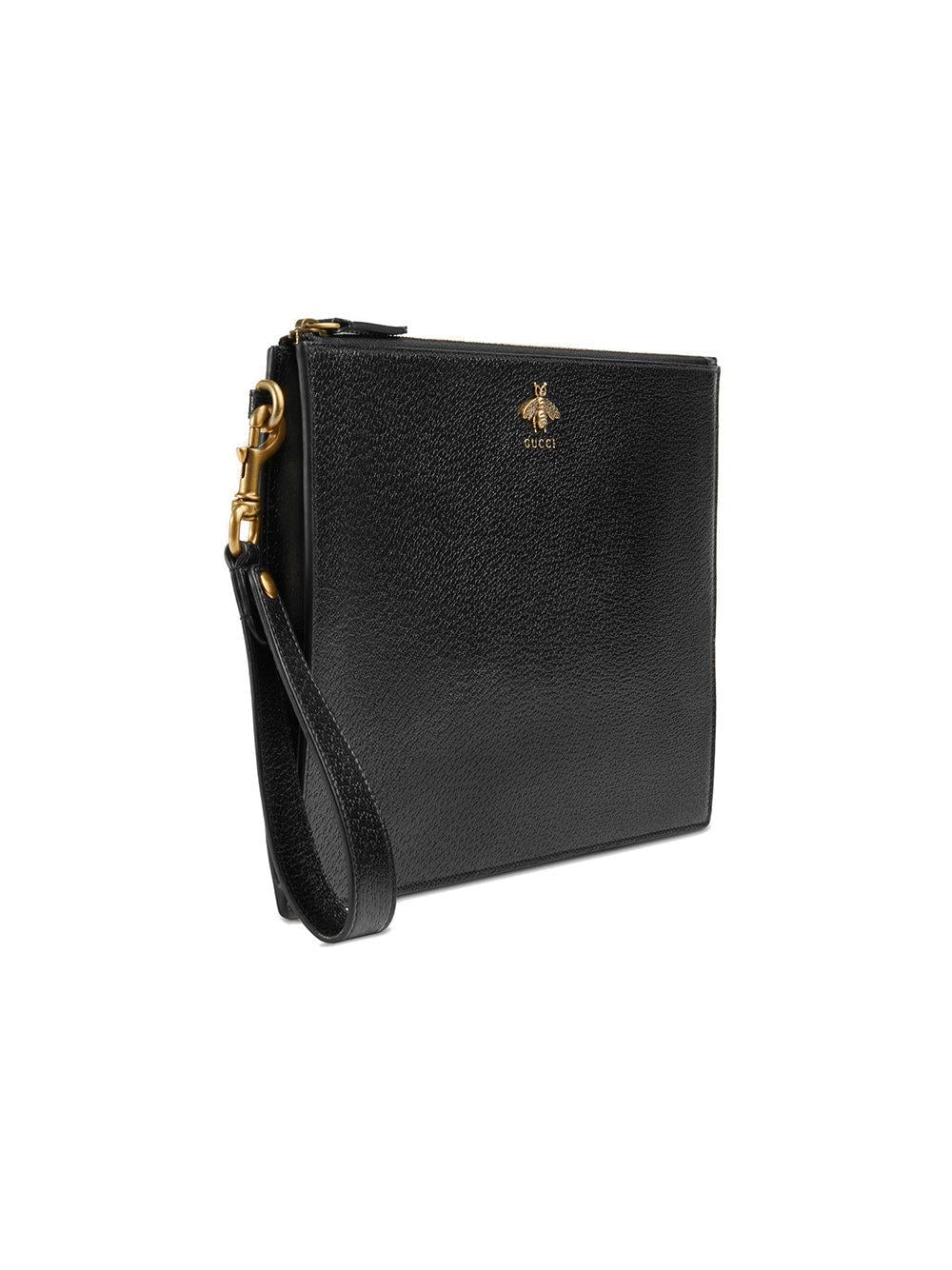 Gucci Bee Wristlet Clutch in Black Leather