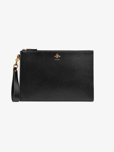 Gucci Bee Wristlet Clutch in Black Leather