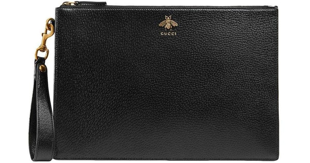 Gucci Bee Wristlet Clutch in Black Leather