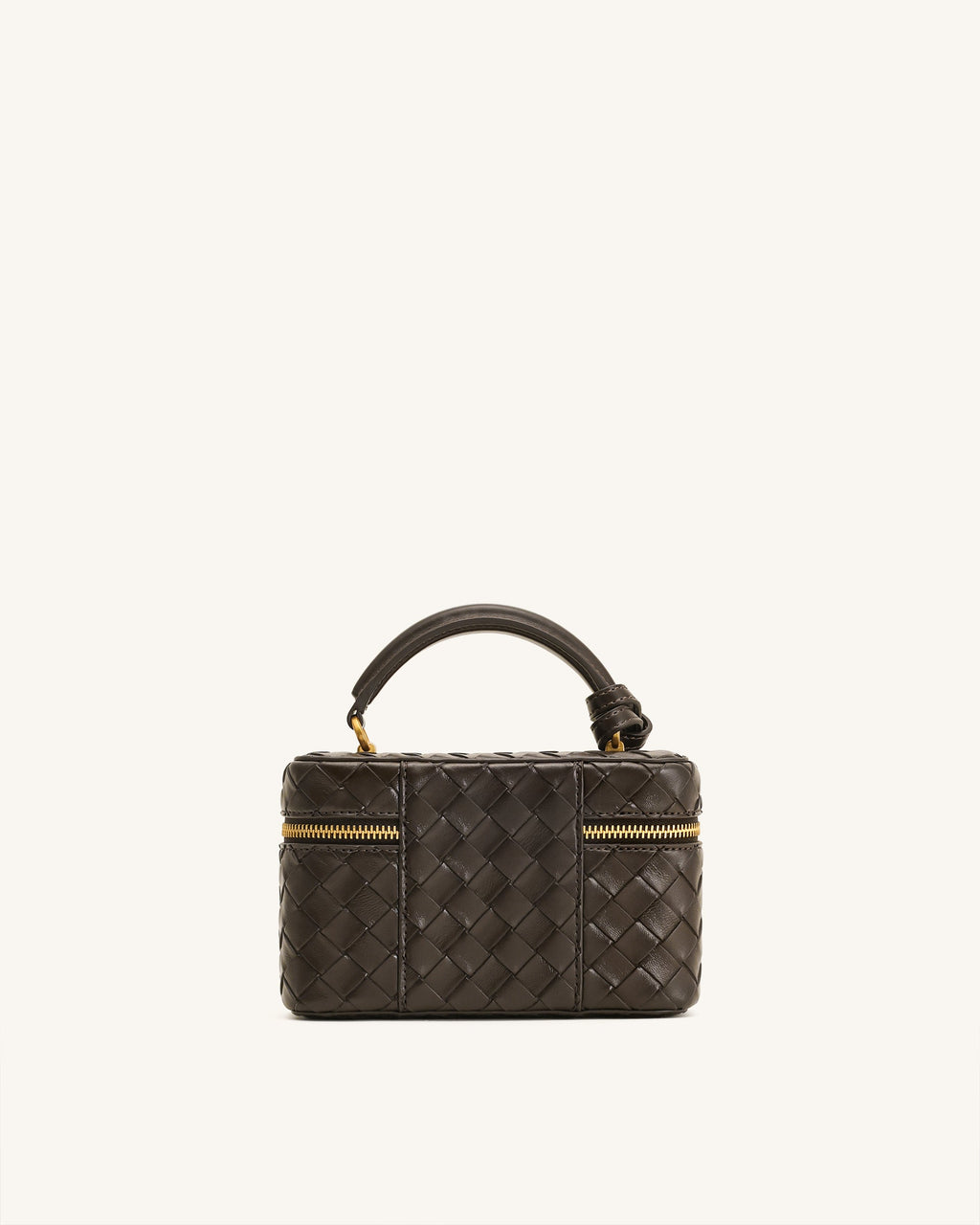 JW PEI Cleo Woven Texture Box Shape Top Handle Bag – Dark Brown