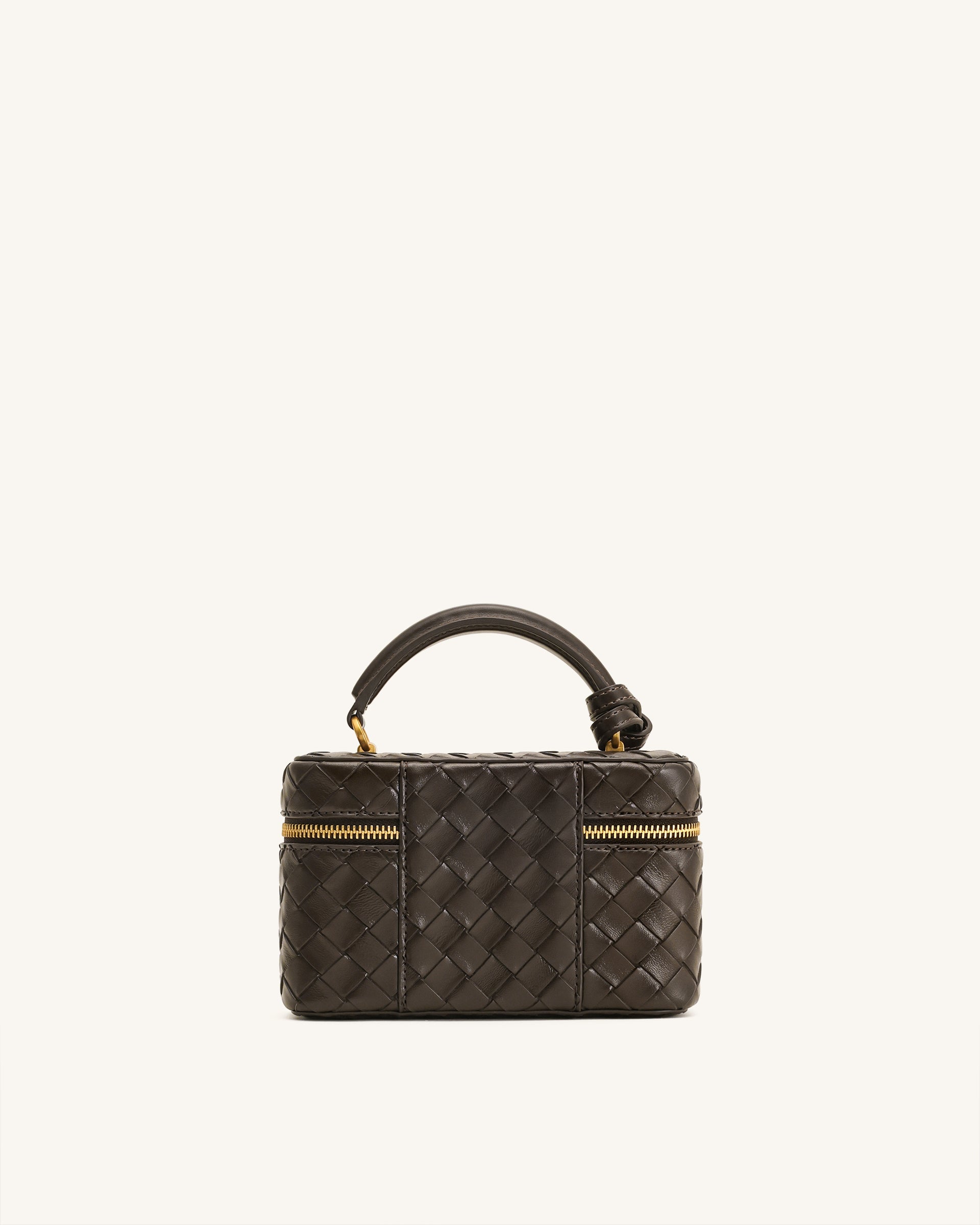 JW PEI Cleo Woven Texture Box Shape Top Handle Bag – Dark Brown