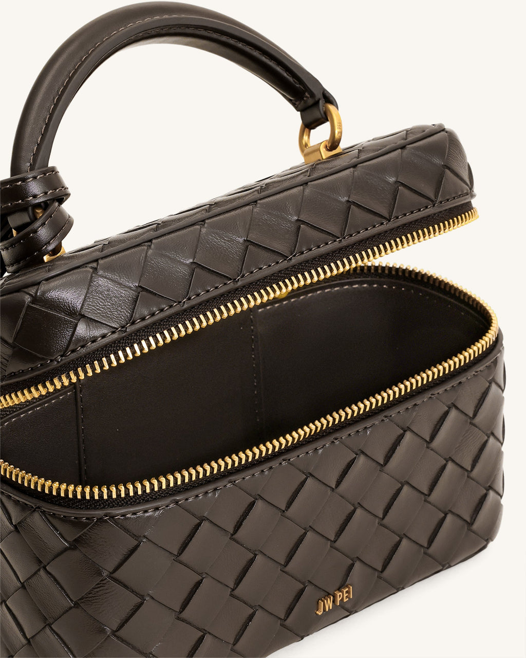 JW PEI Cleo Woven Texture Box Shape Top Handle Bag – Dark Brown