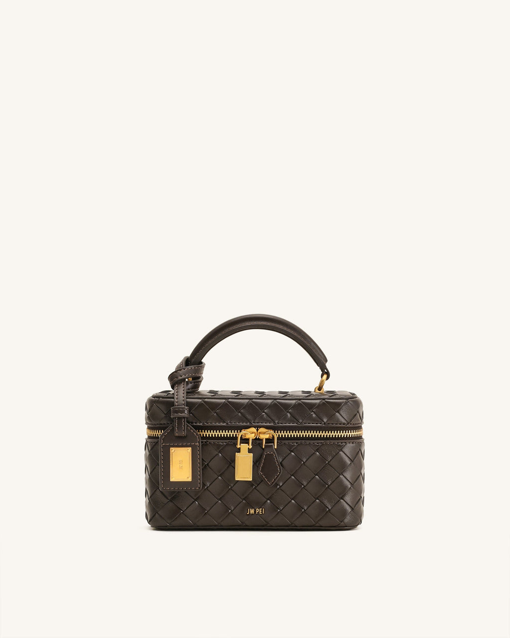 JW PEI Cleo Woven Texture Box Shape Top Handle Bag – Dark Brown