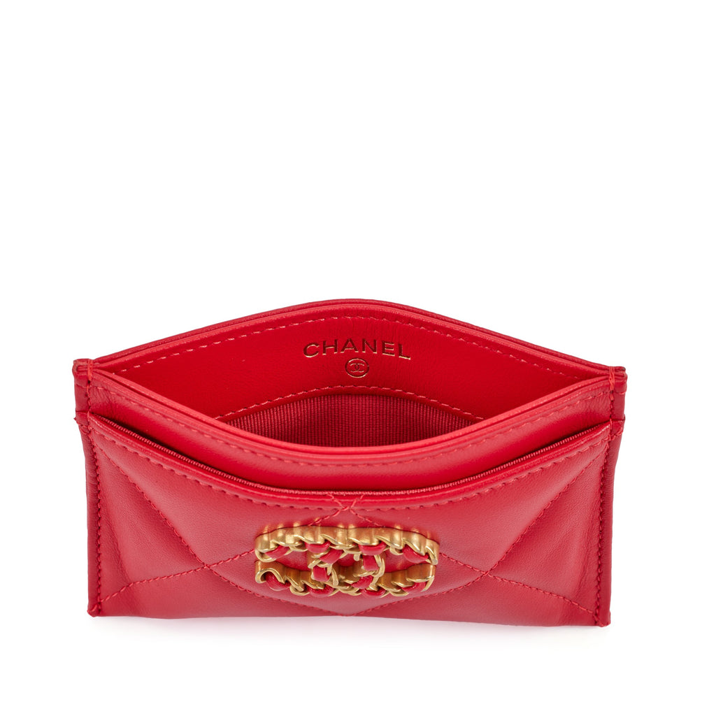 Chanel 19 Quilted Card Holder in Red Leather