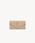 Saint Laurent Cassandre Matelassé Large Flap Wallet in Beige
