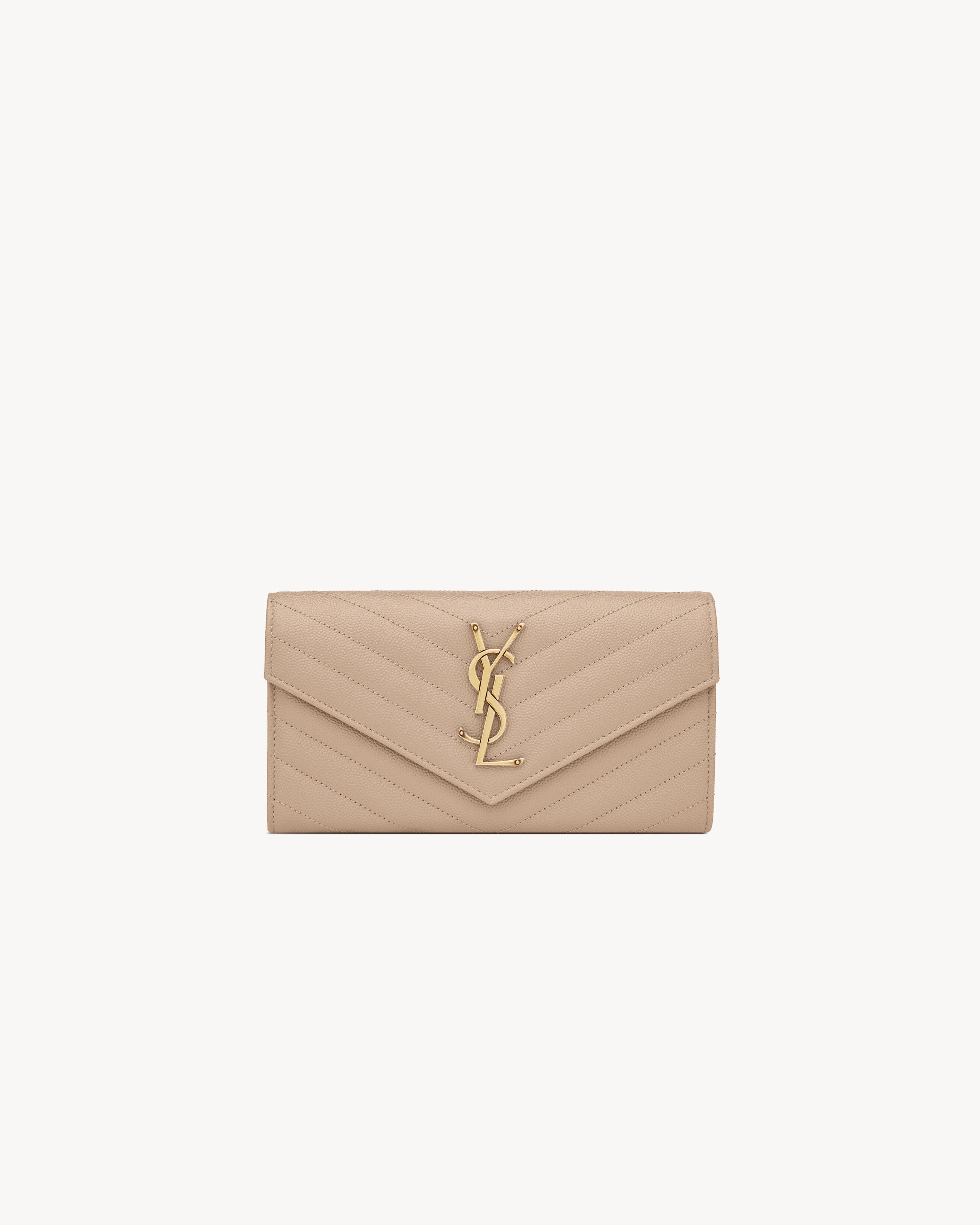 Saint Laurent Cassandre Matelassé Large Flap Wallet in Beige